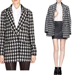 Theory black white Danvey Houndstooth Cocoon Wool Oversized Coat Sz P/2